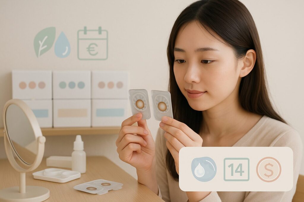 アットレンズ2weekカラコンを選んでいる女性