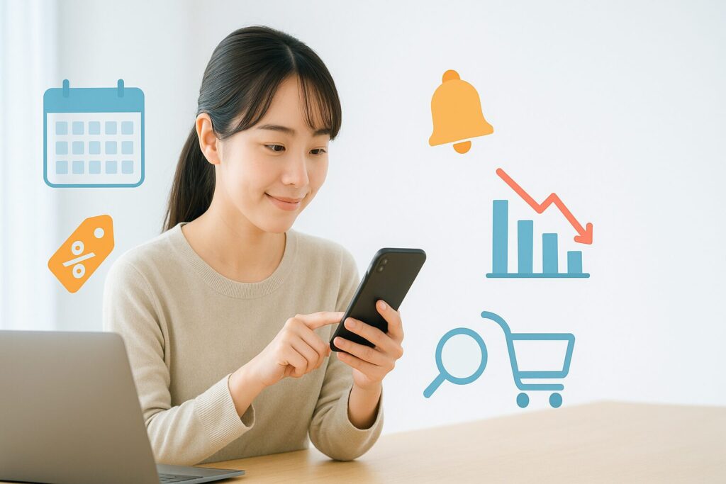 アットレンズをセールで購入している女性