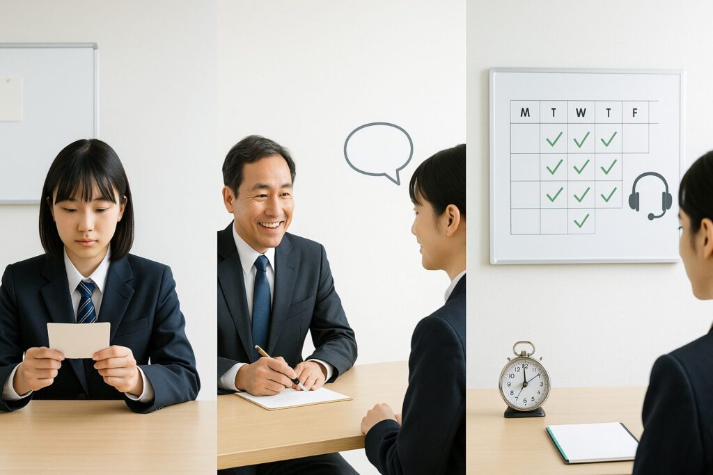 英検2次面接の準備をしている女性