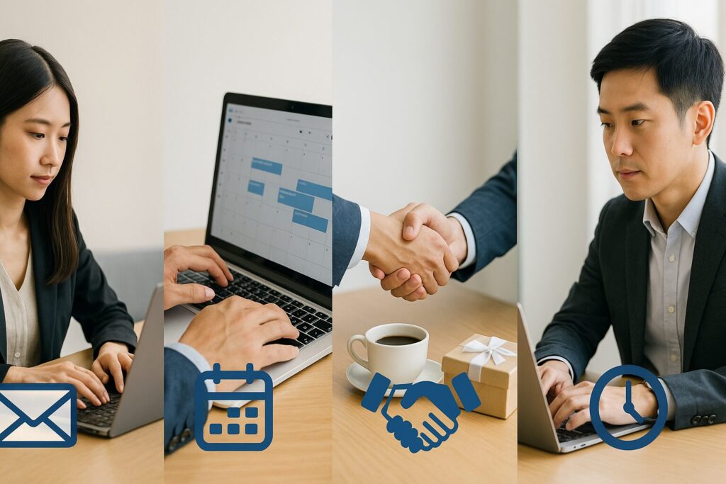 speakでビジネス英会話をレッスンしている男女