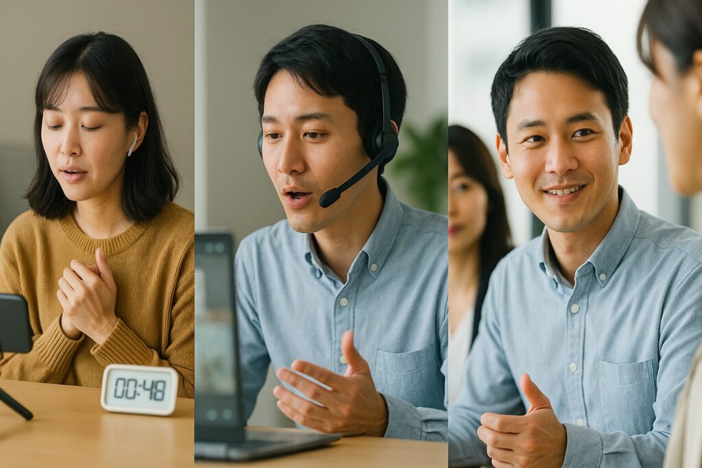 シャイな男女がspeakでレッスンしている