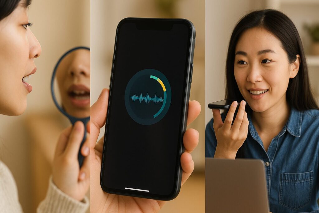 AI英会話スピークの機能を使ってレッスンしている女性