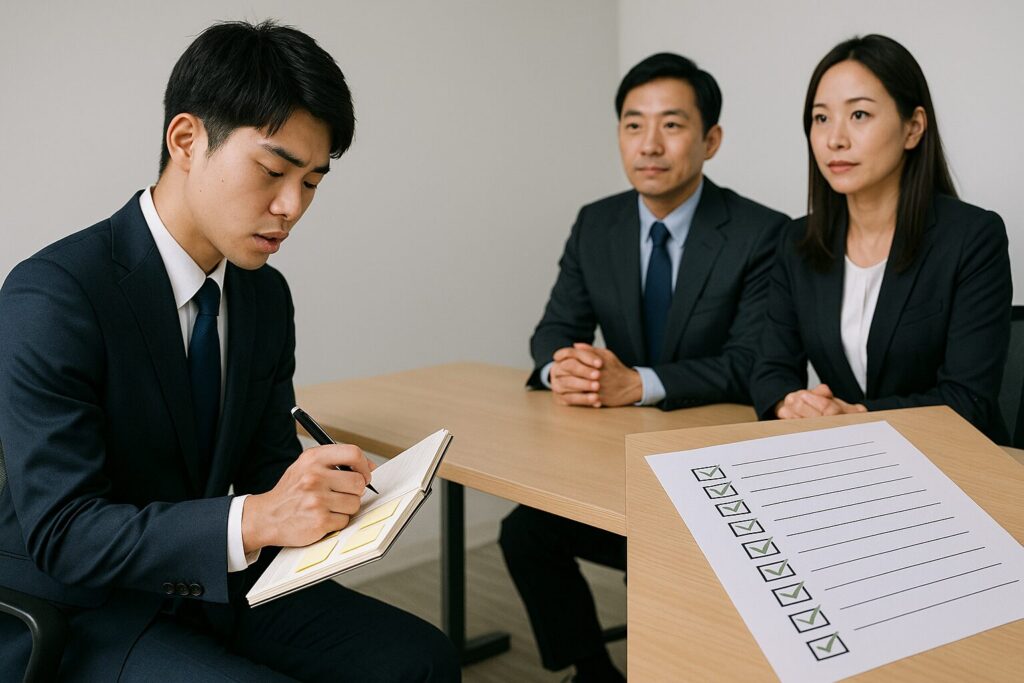 就活で英語で返答している男性