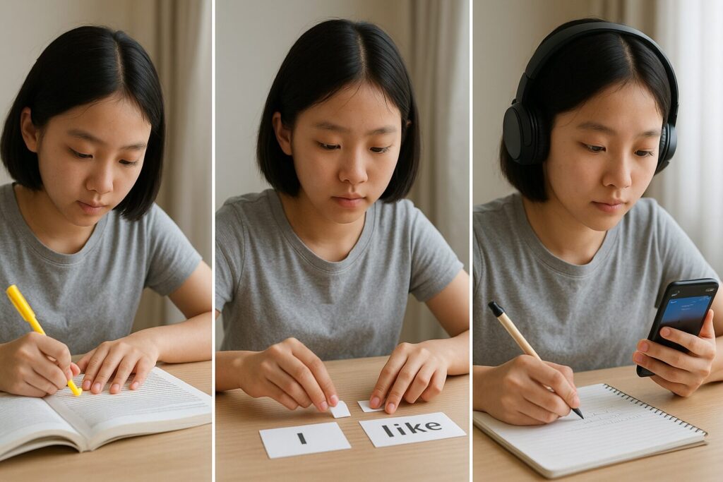 AI英会話スピークでテスト勉強している女子中学生
