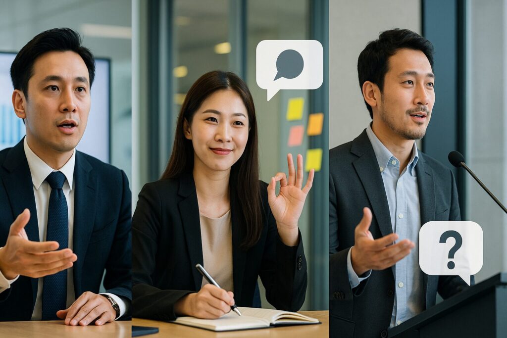 英語でプレゼンしている男女