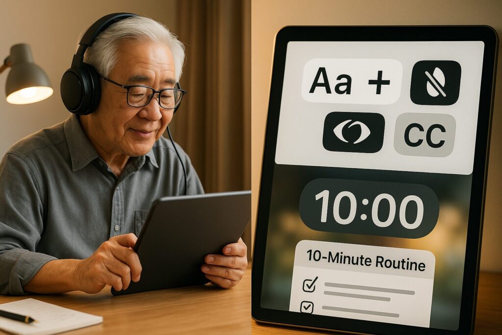 AI英会話スピークでレッスンしているシニア男性