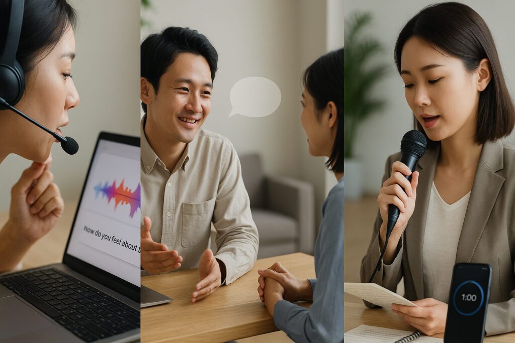 speakで発音レッスンしている女性